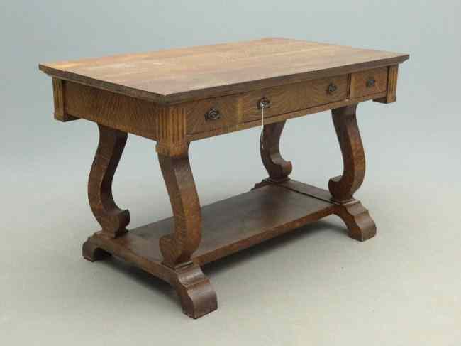 Appraisal: C 's oak three drawer desk Top '' x ''