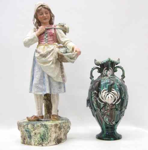 Appraisal: PORCELAIN FIGURE AND VASE pieces The figure of a young