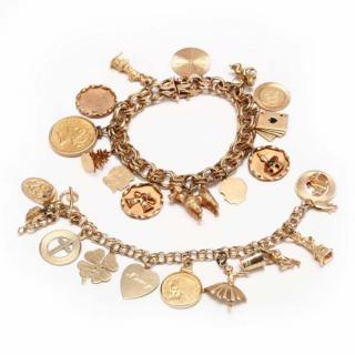 Appraisal: Two KT Gold Charm Bracelets with KT Charms the first