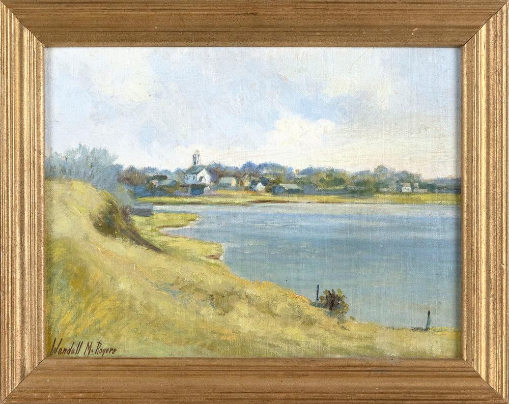 Appraisal: WENDELL ROGERS MASSACHUSETTS - COASTAL INLET WITH CHURCH OIL ON