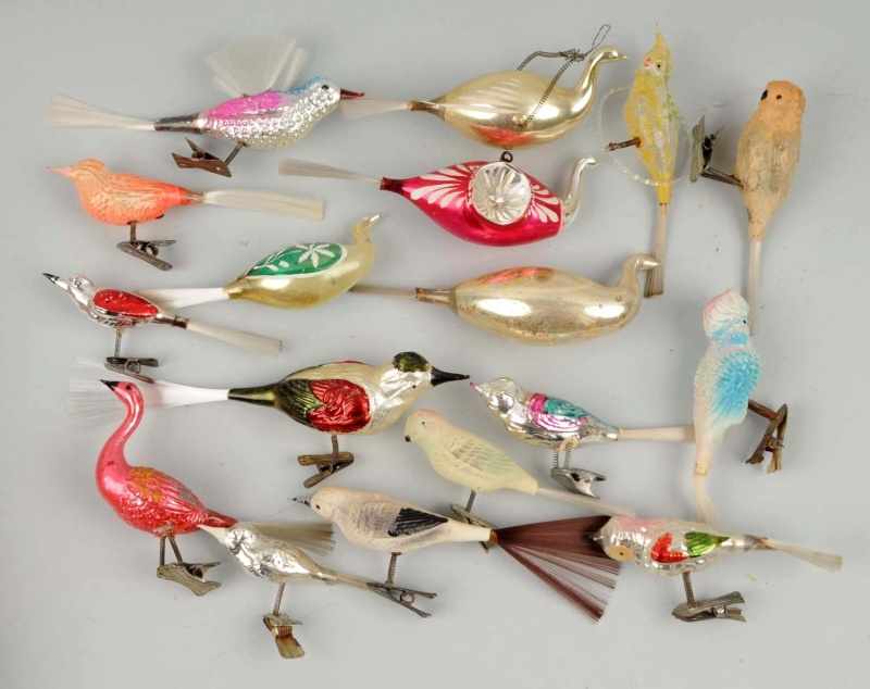 Appraisal: Lot of Clip-On Bird Ornaments Description Includes parrots geese song