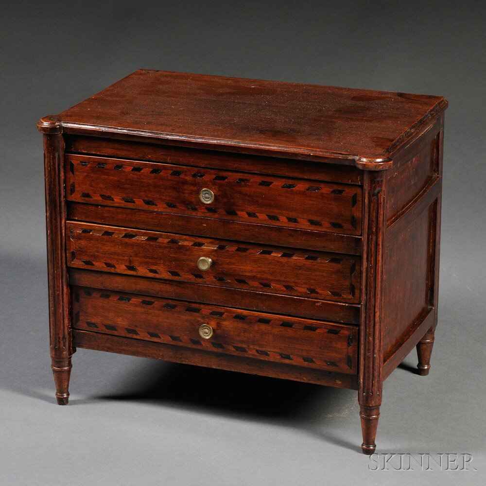 Appraisal: Miniature Inlaid Mahogany Chest of Drawers probably Continental early th