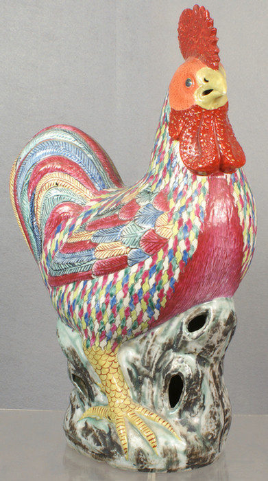 Appraisal: Chinese export porcelain Famille Rose large rooster h chip to