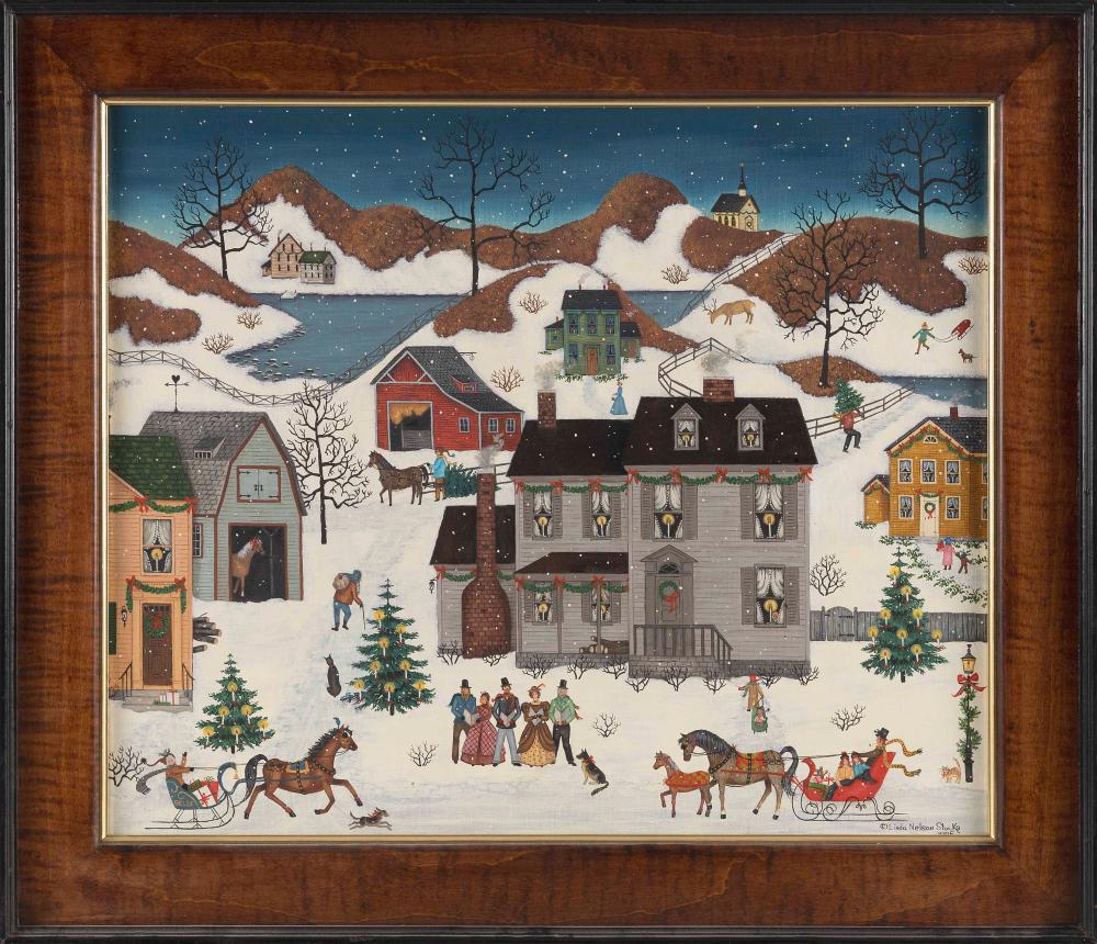 Appraisal: LINDA NELSON STOCKS America - Winter holiday scene Signed and