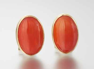 Appraisal: A Pair of Coral and Gold Earrings k yellow gold