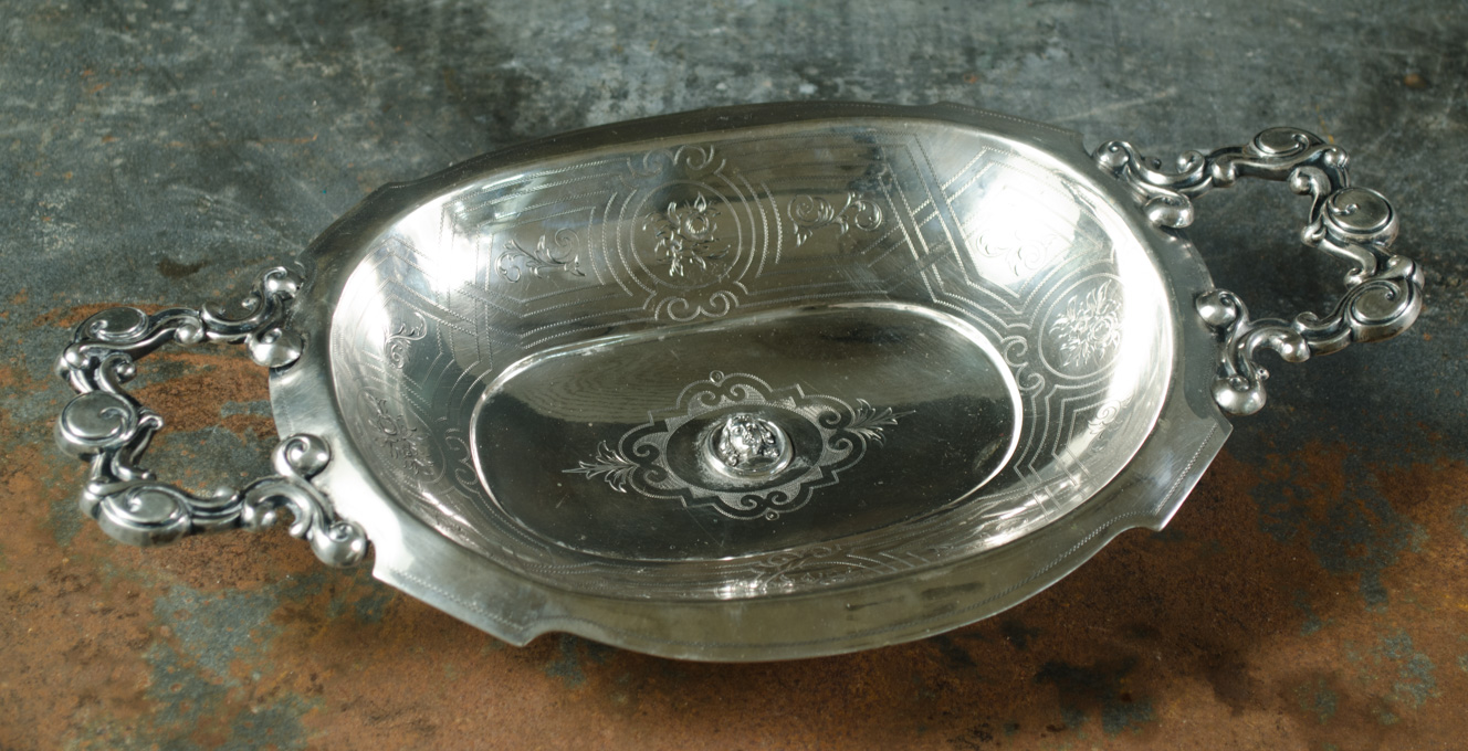 Appraisal: AUSTRIA-HUNGARY SILVER SERVING DISH footed oval form with split handles