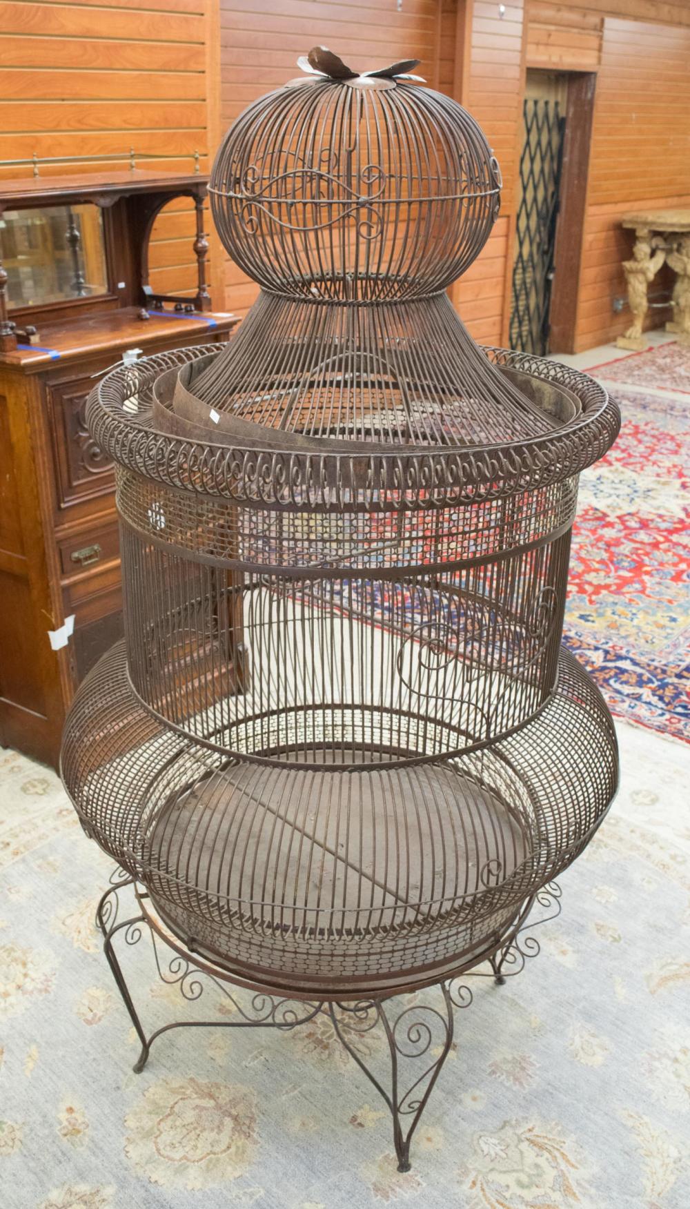 Appraisal: LARGE IRON WIRE FLOOR BIRDCAGE ON STAND H