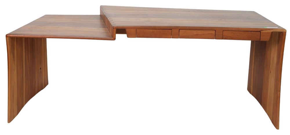 Appraisal: Large Mid-Century Modern Two-Tier Desk having three drawers exposed dovetails