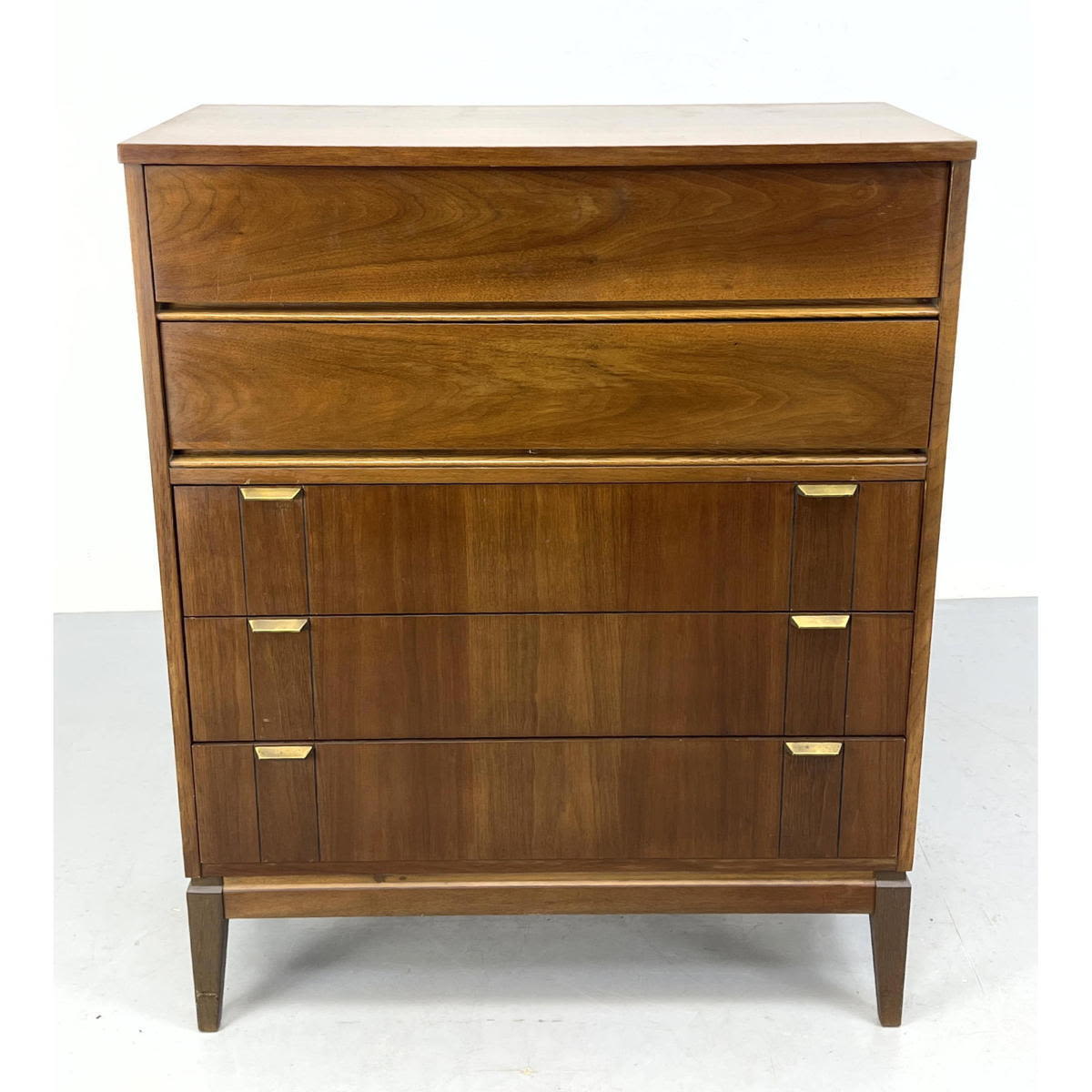 Appraisal: Mid Century Modern Stanley Walnut Tall Dresser Chest American Modern