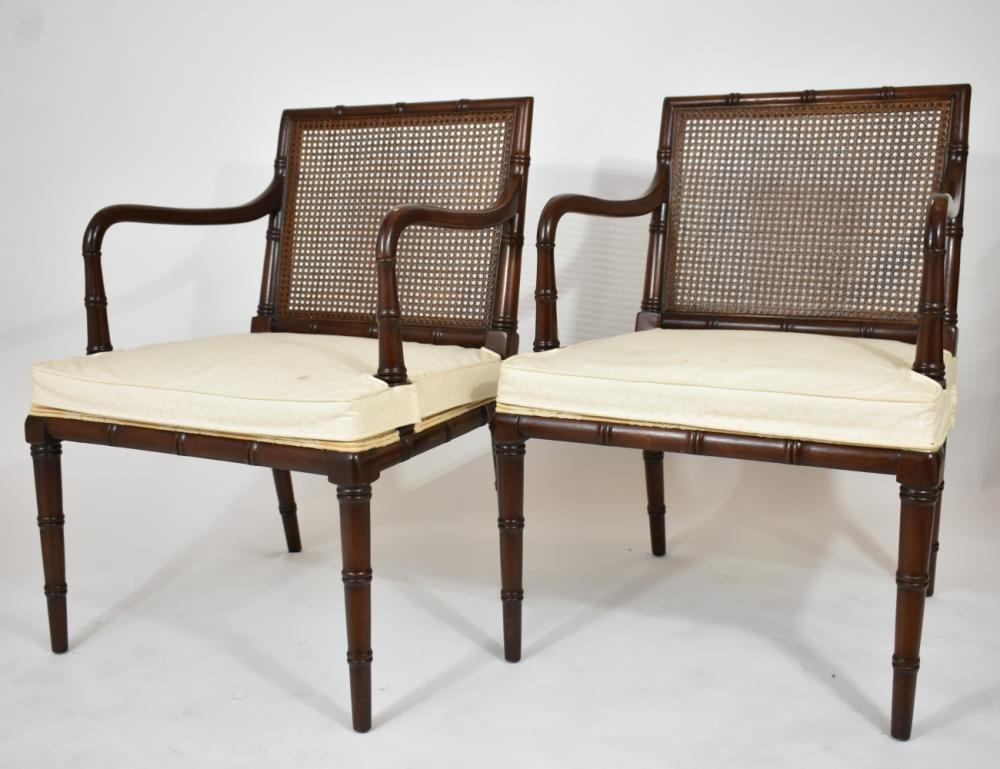 Appraisal: SET GEORGIAN STYLE STAINED WOOD CANED ARMCHAIRSModern Rectangular caned backs