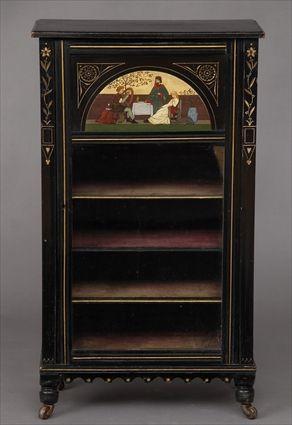 Appraisal: AESTHETIC MOVEMENT EBONIZED PAINTED AND GILT-INCISED MUSIC CABINET The rectangular