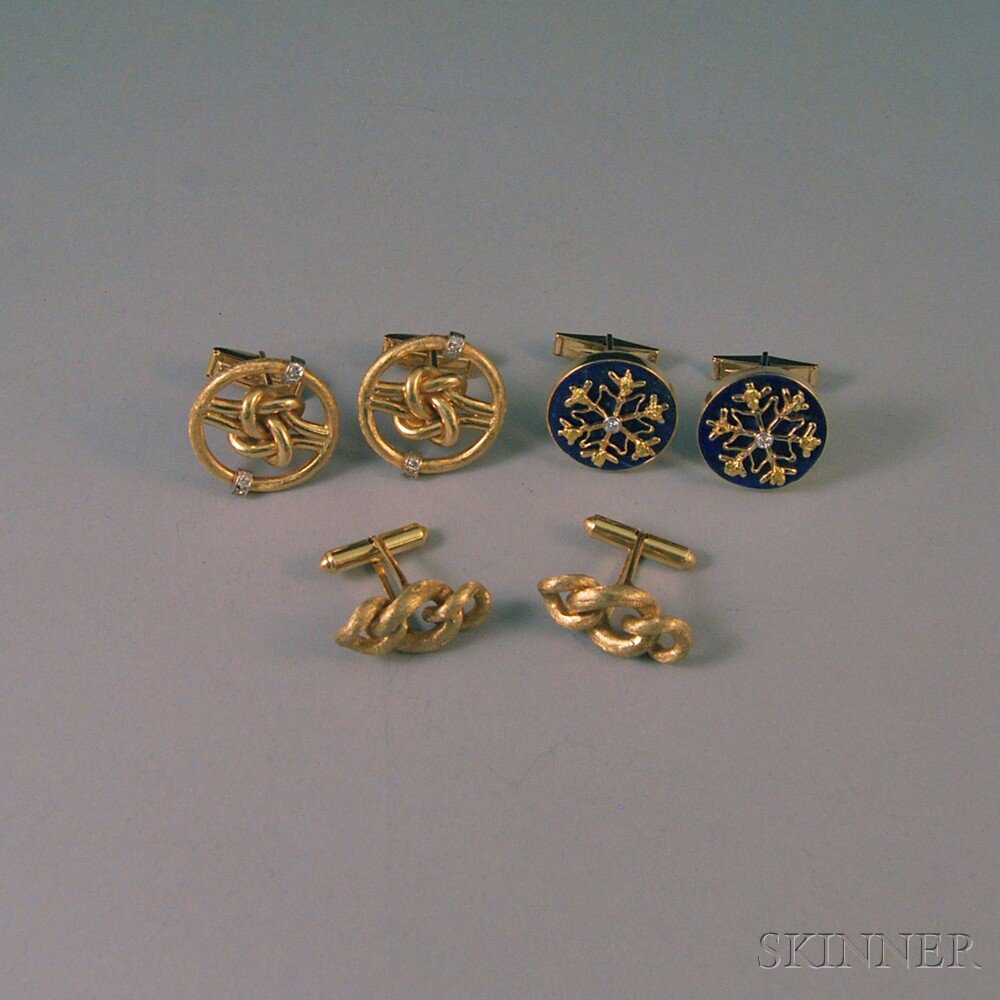 Appraisal: Three Pairs of Gentleman's kt Gold Cuff Links a pair