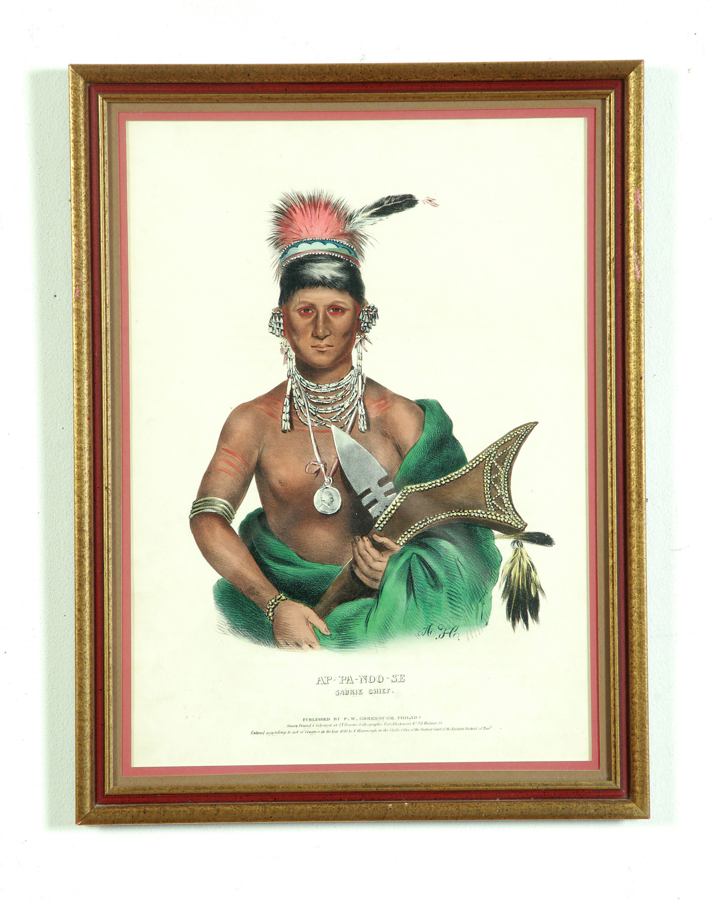 Appraisal: MCKENNEY HALL PRINT AP-PA-NOO-SE SAUKIE CHIEF Handcolored lithograph published by