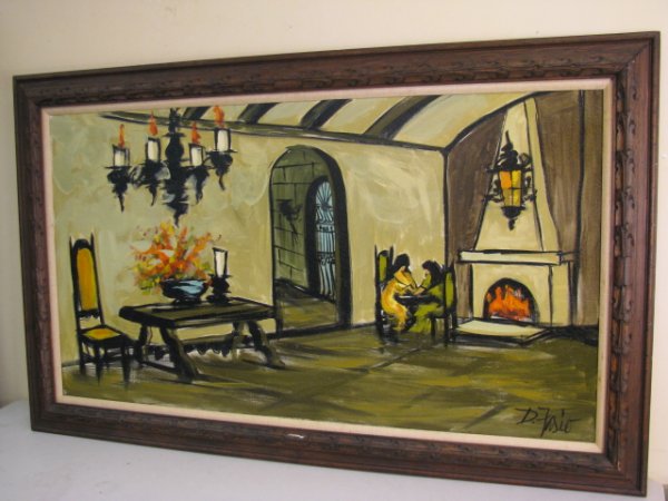 Appraisal: Large retro late 's early 's rectangular shape oil on