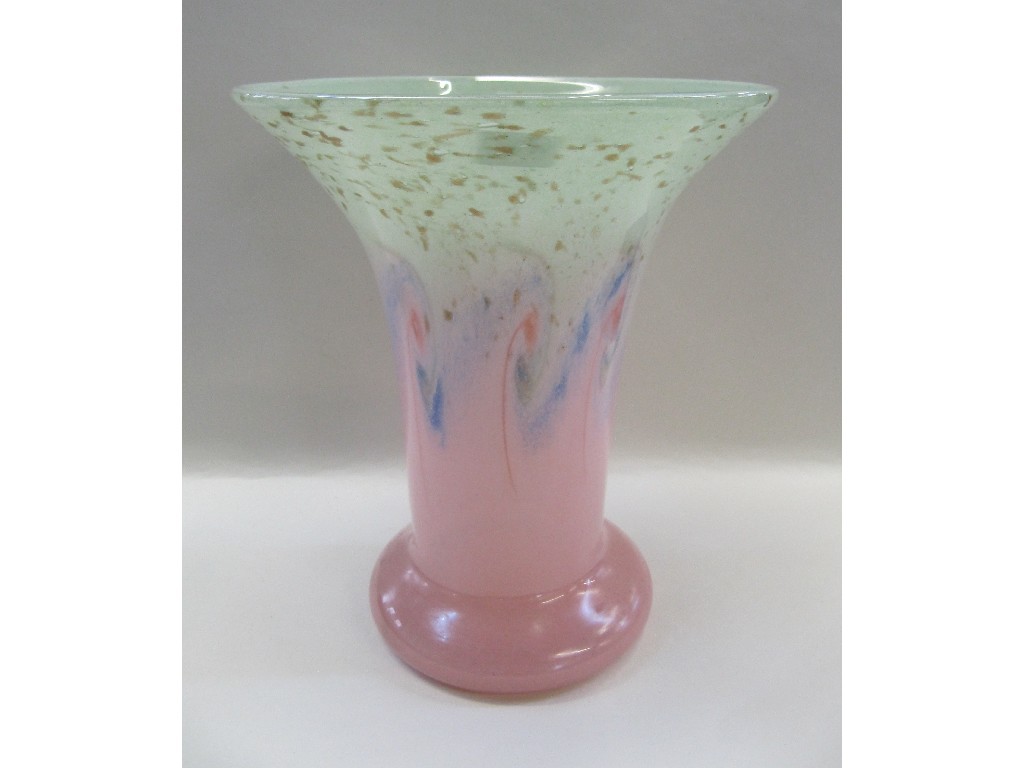 Appraisal: Vasart glass trumpet vase in pink and green