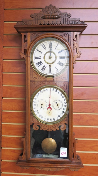 Appraisal: VICTORIAN DOUBLE DIAL CALENDAR WALL CLOCK Damrosch model by E