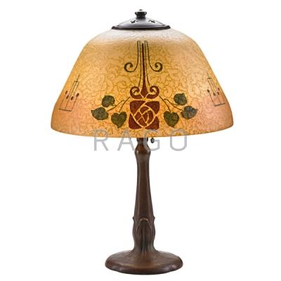 Appraisal: HANDEL Table lamp its shade reverse- and obverse-painted with Glasgow