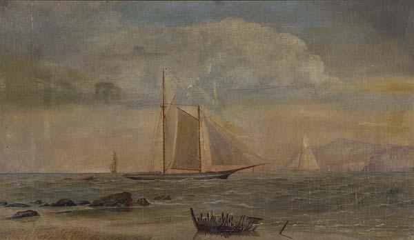 Appraisal: TH TH C PAINTING Untitled Seascape With Sailboats Oil on