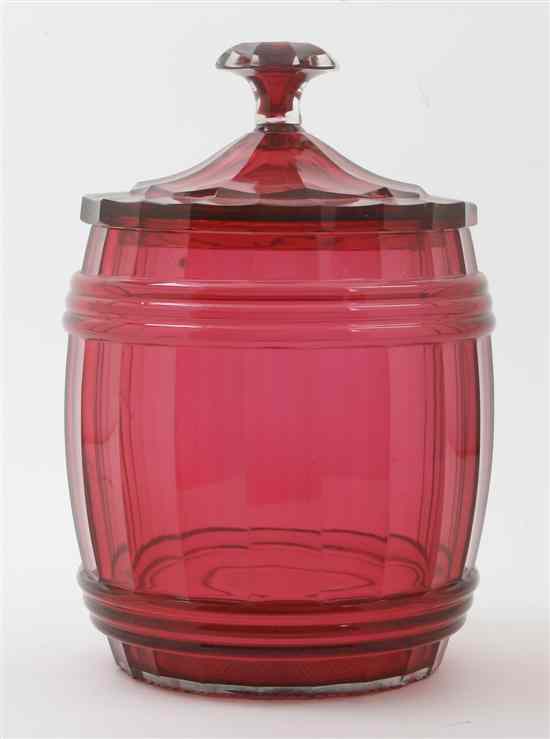 Appraisal: A Bohemian Cranberry Glass Punch Bowl of faceted barrel form