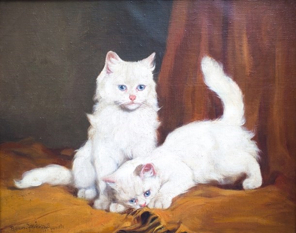 Appraisal: Gabrielle Rainer- Zstvanffy early th century two white cats oil