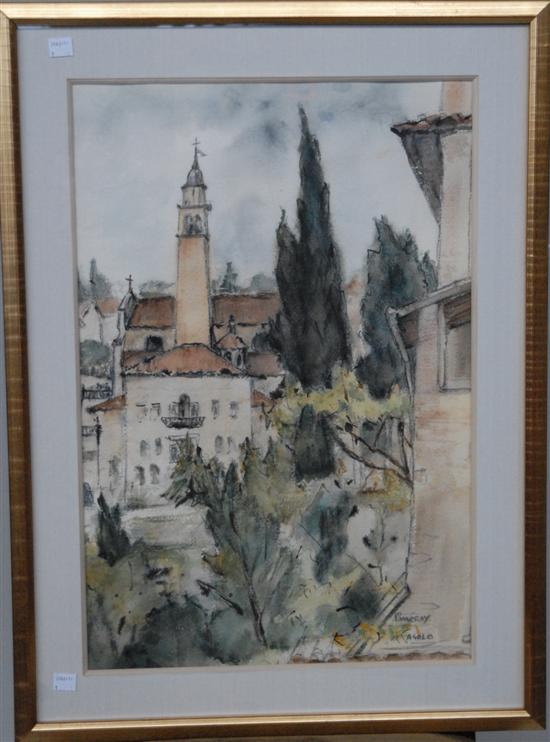 Appraisal: POMEROY FLORENCE W WATER COLOR European church Signed lower right