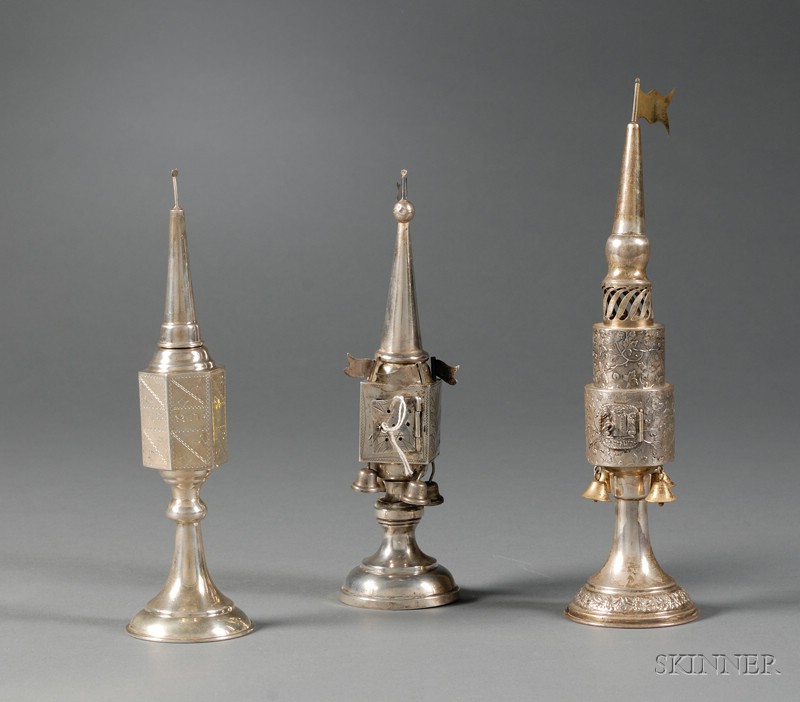 Appraisal: Three Tower-form Spice Containers a German silver with square body