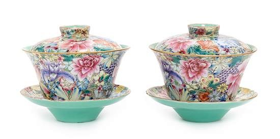 Appraisal: A Pair of Famille Rose Porcelain 'Millefleur' Tea Cups and