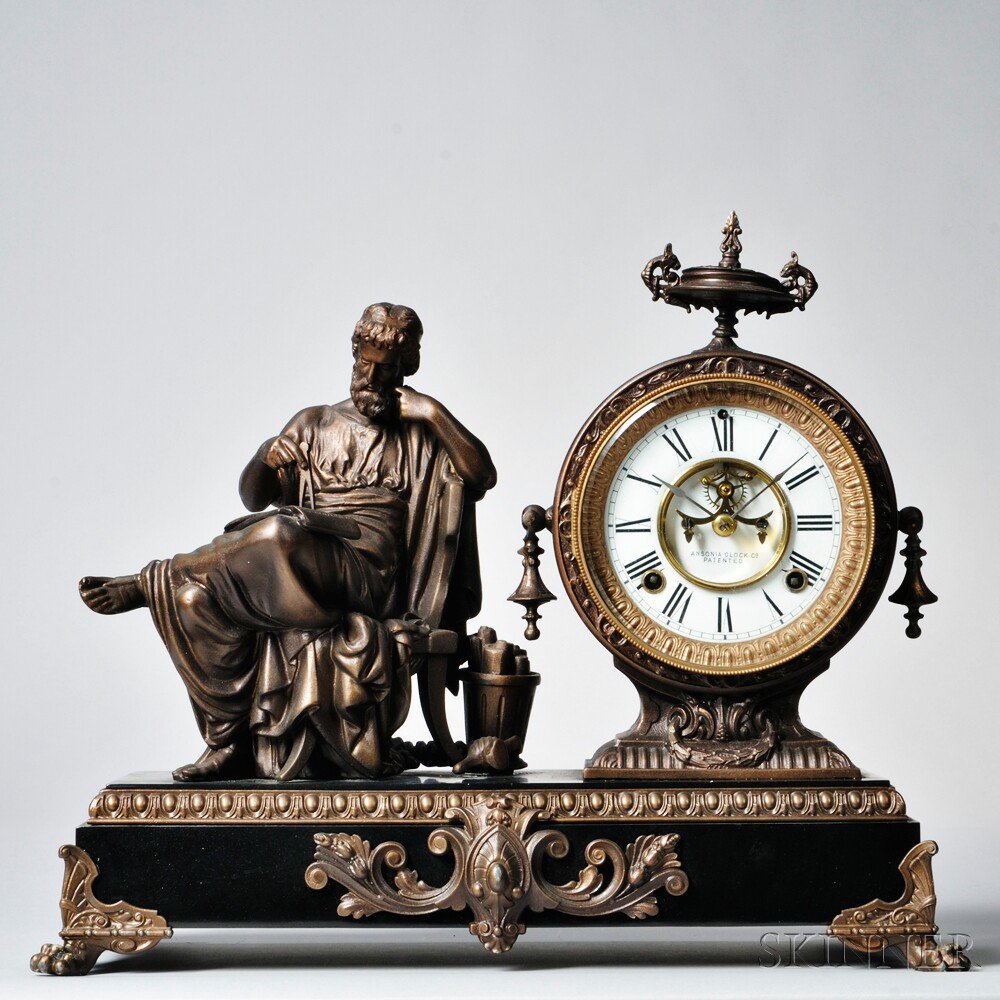 Appraisal: Ansonia Figural Clock The Philosopher New York c Japanese bronze