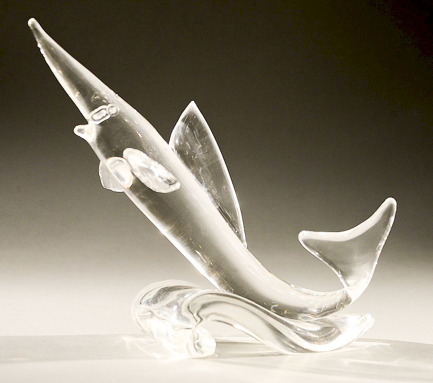 Appraisal: Steuben glass sculpture Game Fish jumping out of water signed