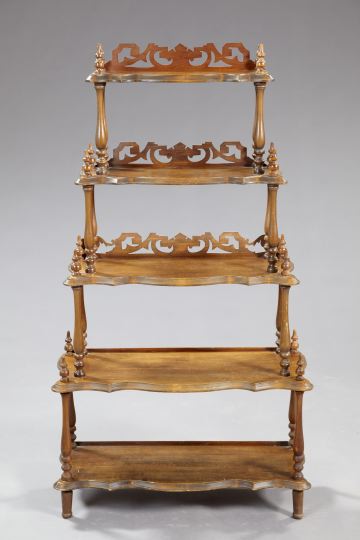 Appraisal: American Rococo Revival Stained Poplar Etagere fitted with five graduated