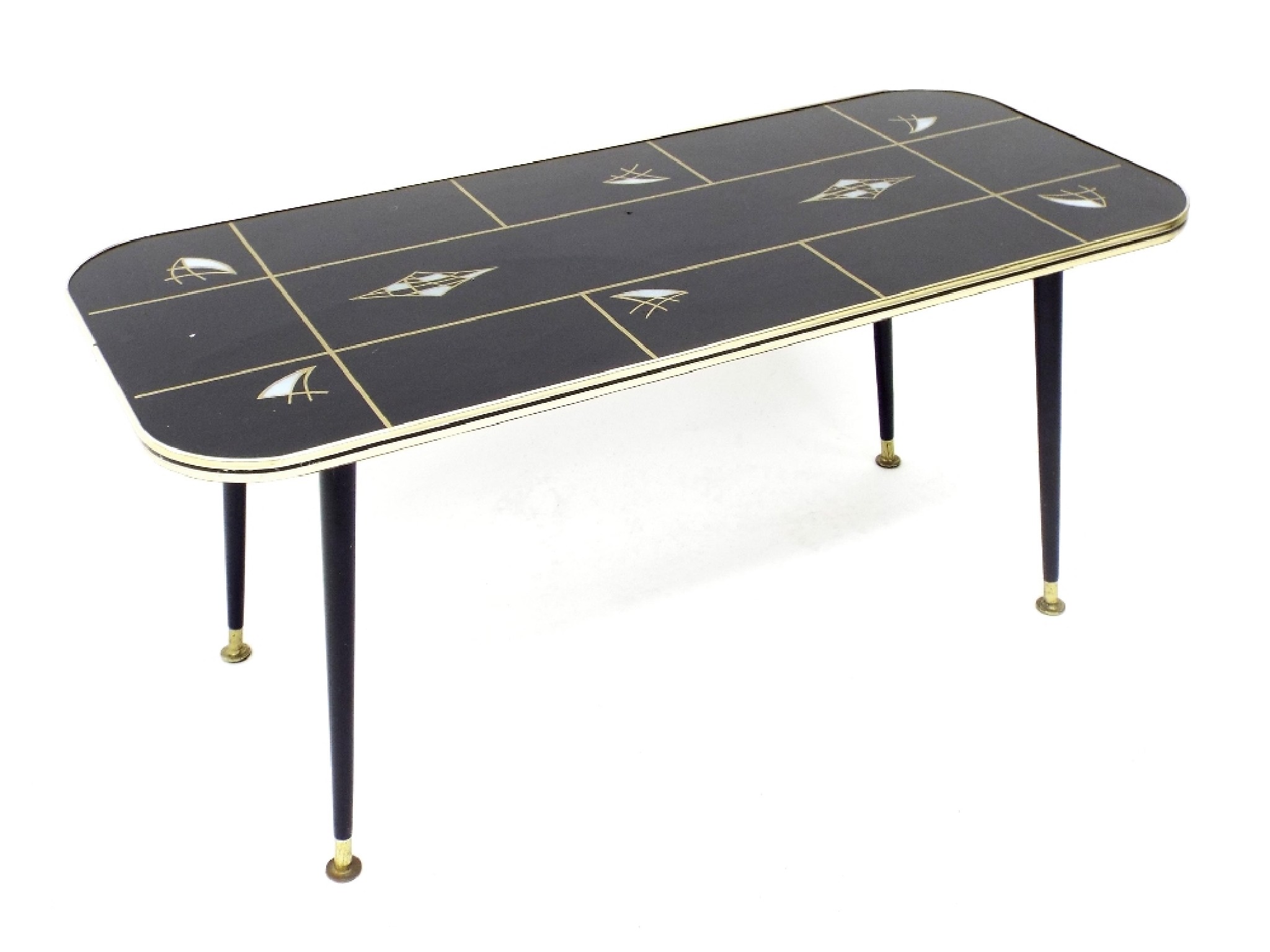 Appraisal: s Formica topped coffee table with abstract gilt panels upon