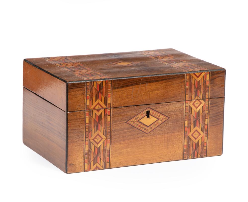 Appraisal: ENGLISH AESTHETIC TURNBRIDGE INLAID WALNUT BOXEnglish Aesthetic Turnbridge Inlaid Walnut