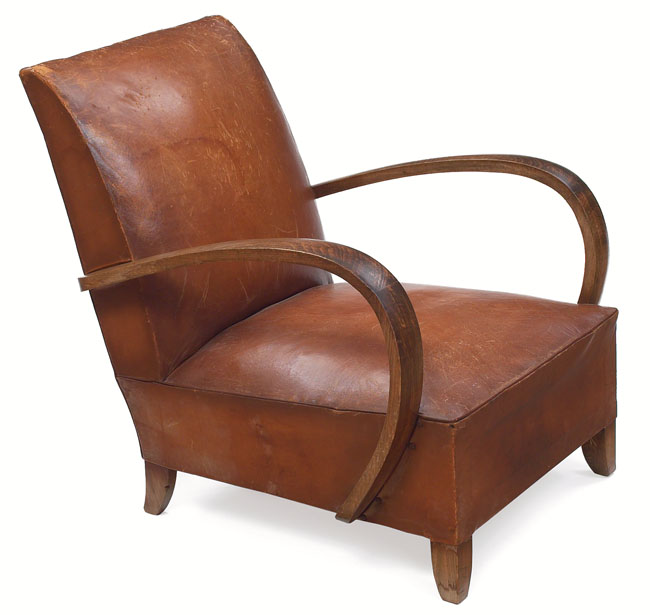 Appraisal: French armchair bentwood arms in beech with original leather seat