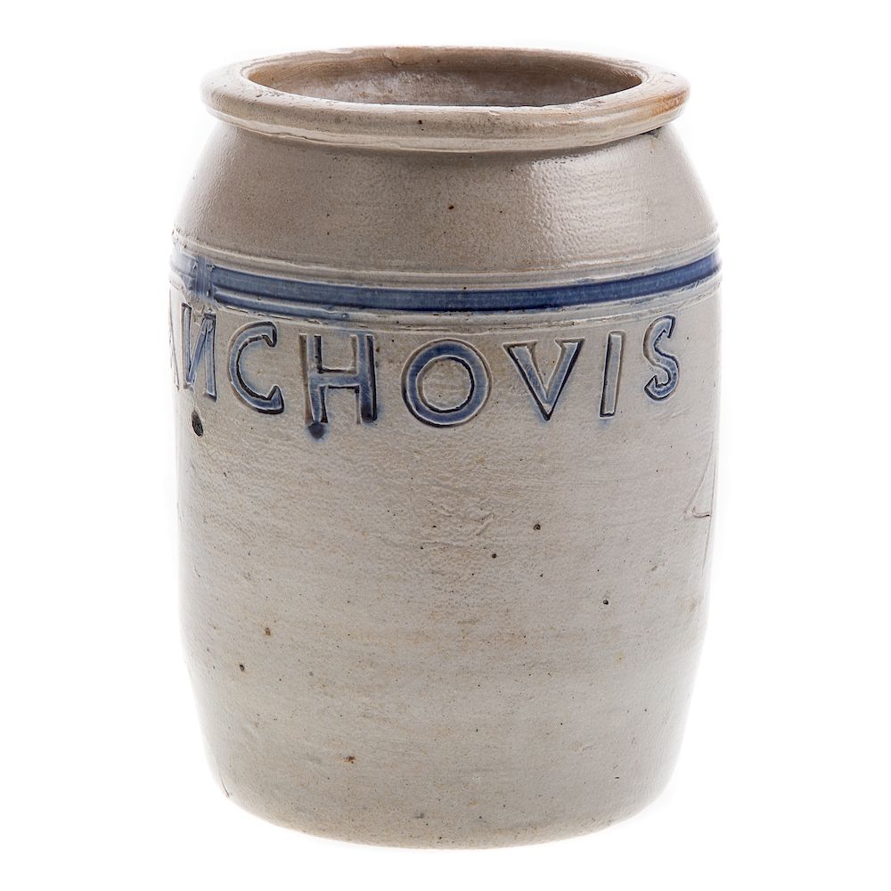 Appraisal: Dutch salt glazed stoneware Anchovis jar second half th century