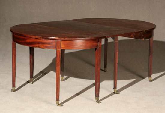 Appraisal: George III Satinwood Inlaid Mahogany Two-Part Demilune Dining Table Circa