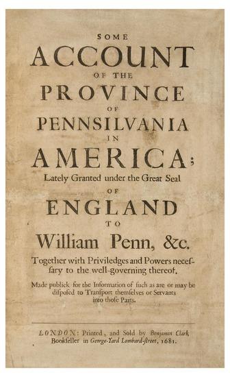 Appraisal: PENN William Some Account of the Province of Pennsilvania in