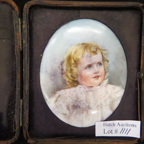 Appraisal: Miniature Painting on Porcelain of a Young Child x circa