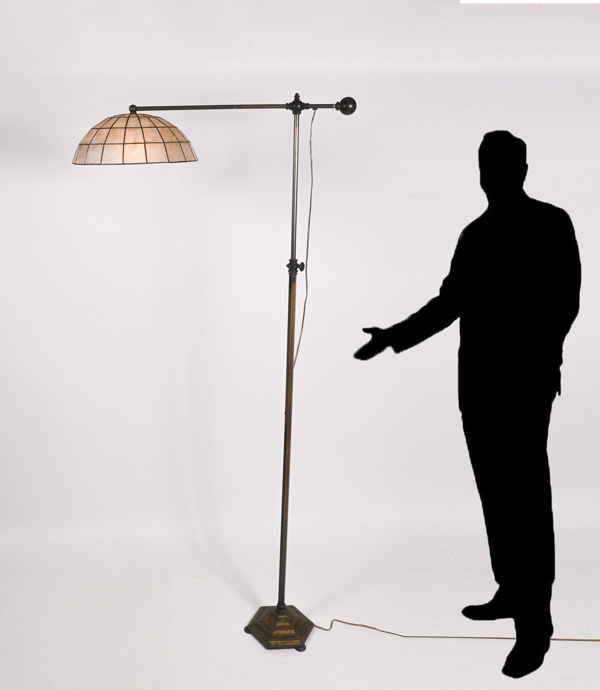 Appraisal: ADJUSTABLE BRONZE FLOOR LAMP W SHELL SHADE Paneled Shell shade