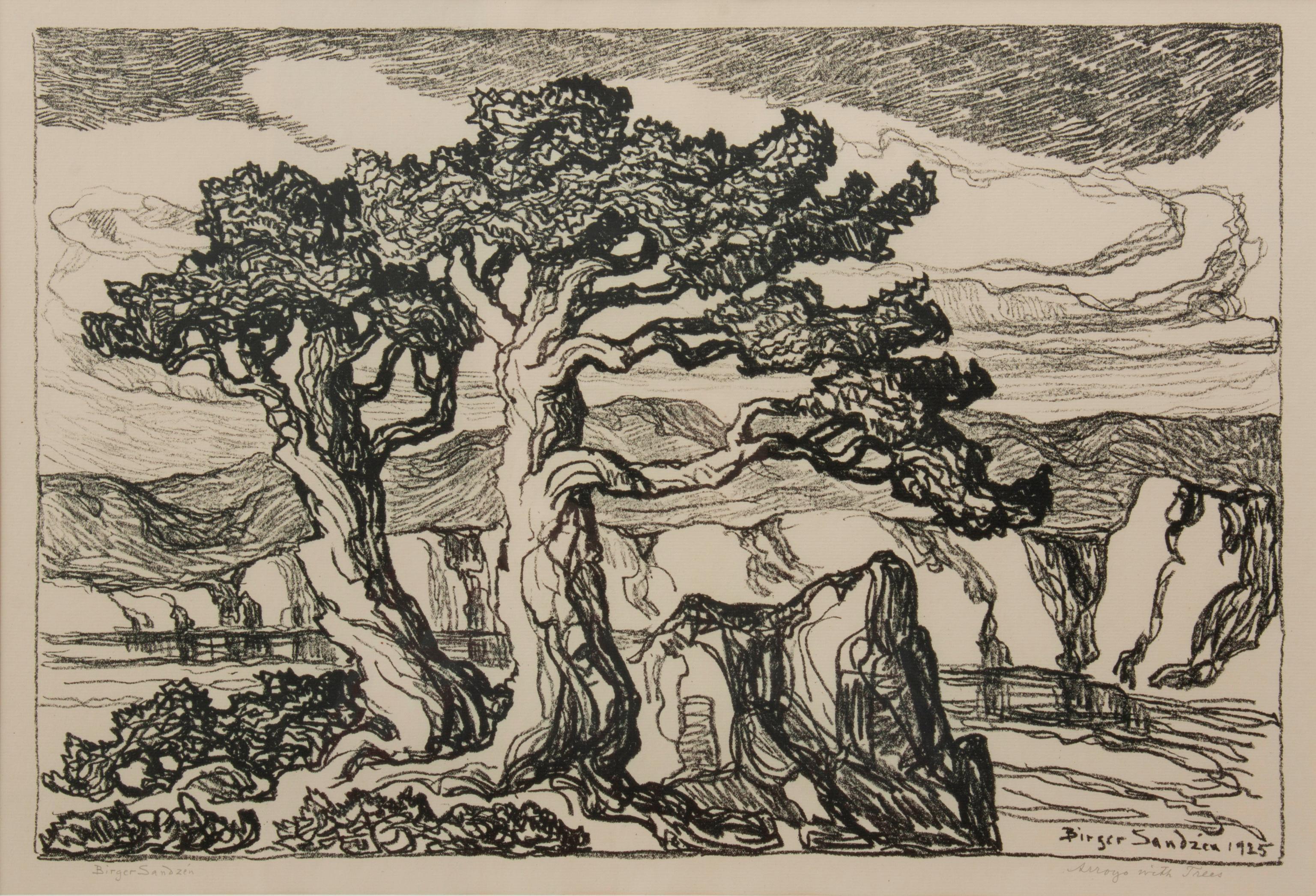 Appraisal: BIRGER SANDZEN 'ARROYO WITH TREES' SIGNED LITHOGRAPH Birger Sandzen Swedish-American