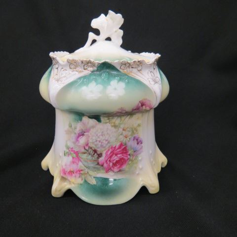 Appraisal: R S Prussia Porcelain Tall Biscuit Jar floral signed