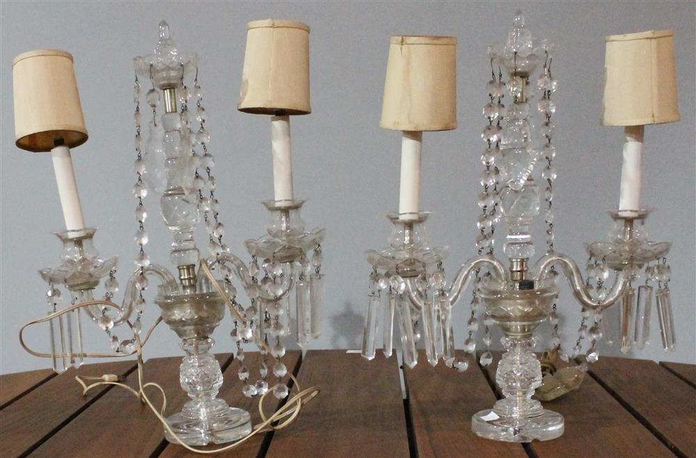 Appraisal: PAIR OF CRYSTAL DOUBLE LIGHT SCONCES