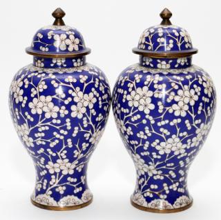 Appraisal: CHINESE CLOISONNE GINGER JARS MID TH CENTURY PAIR CHINESE CLOISONNE