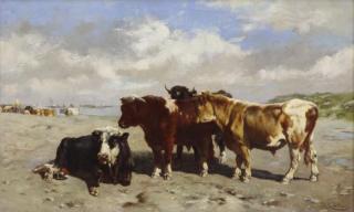 Appraisal: DE HAAS Johannes Oil on Canvas Cattle on the Shore