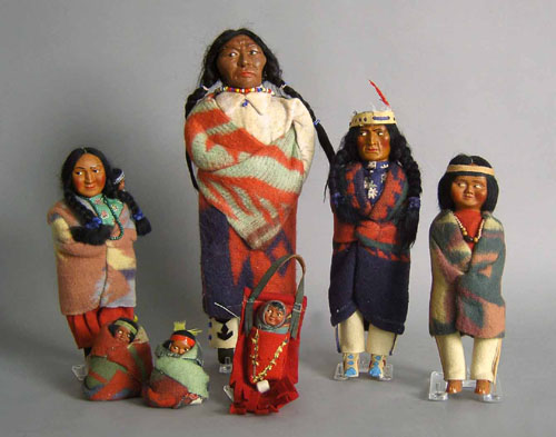 Appraisal: Seven Native American Skookum dolls early th c tallest -