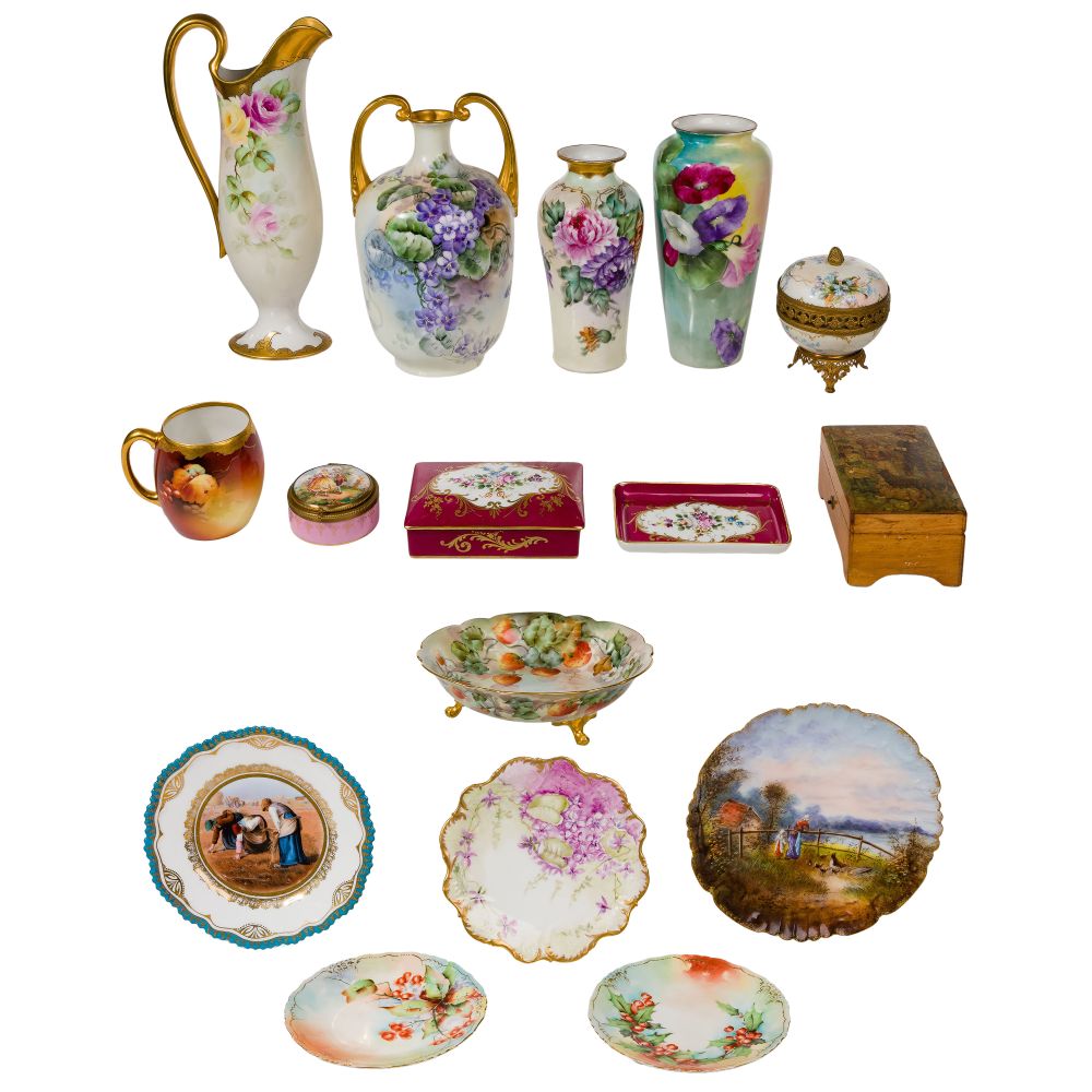 Appraisal: LIMOGES ASSORTMENT items including vases a ewer a cup a