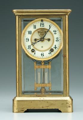 Appraisal: Ansonia crystal regulator clock brass and glass case open ruby