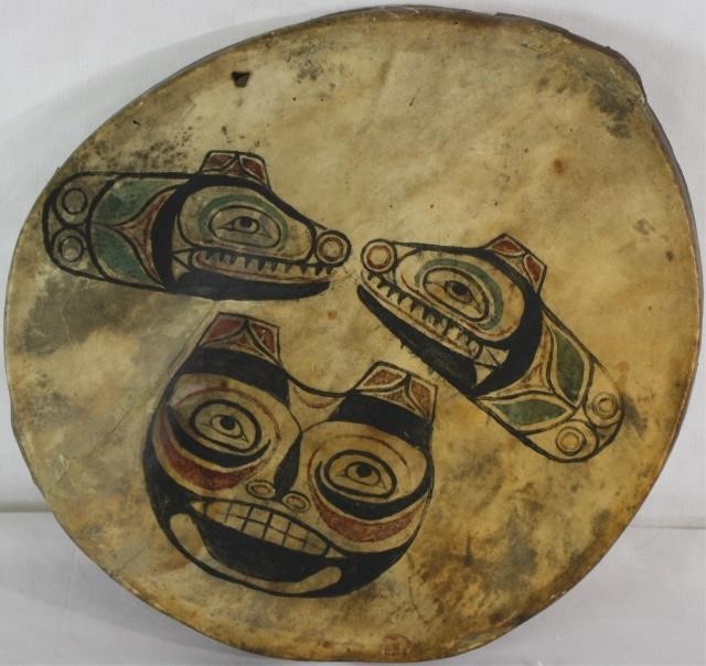 Appraisal: LATE TH EARLY TH CENTURY HAIDA PAINTED HIDEDRUM WITH POLYCHROME