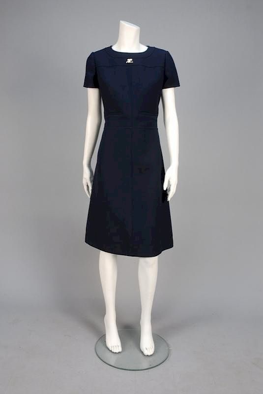 Appraisal: COURREGES PARIS NUMBERED WOOL DAY DRESS s Short sleeve navy