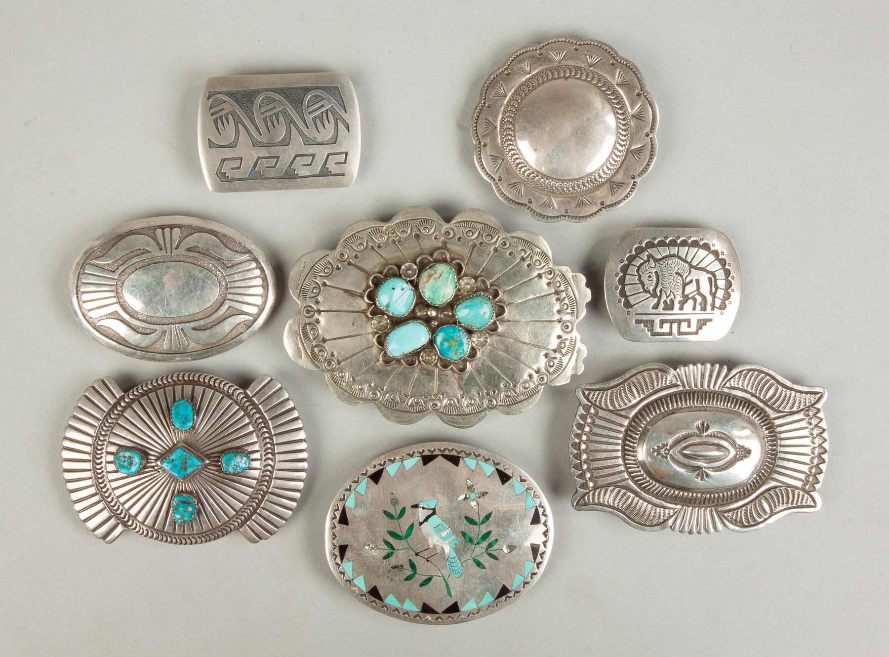 Appraisal: Group of Eight Vintage Navajo Silver Buckles Several signed