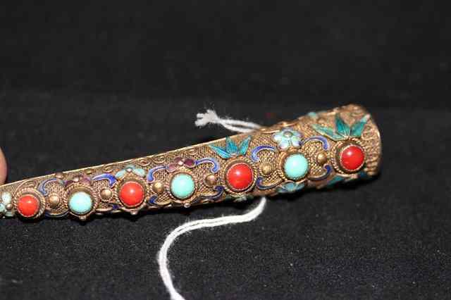 Appraisal: AN EASTERN TURQUOISE AND CORAL SET ENAMEL SILVER GILT BROOCH